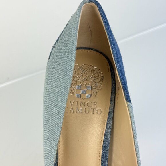 Vince Camuto Patchwork Denim Flare Heel Pumps 4" Classic Pointed Toe 9.5M - Picture 7 of 10